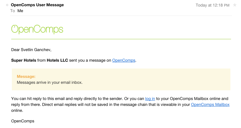 Email notification of OpenComps message